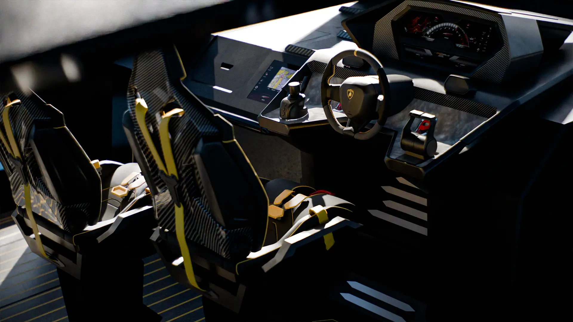 PET Yachts Lamborghini Tecnomar 63 cockpit render